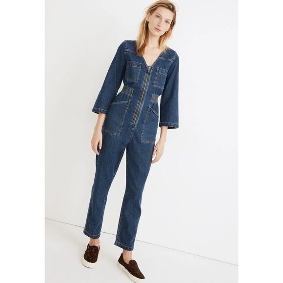 MADEWELL Denim Patch Pocket Coverall Jumpsuit in Amfield Wash Size Medium - Picture 1 of 8